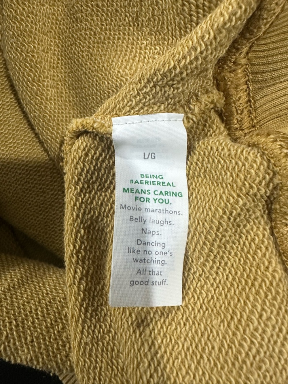 Aerie Relaxed Fit Yellow Mustard Sweatshirt Lace-up Tie Front Sz L - Picture 5 of 7